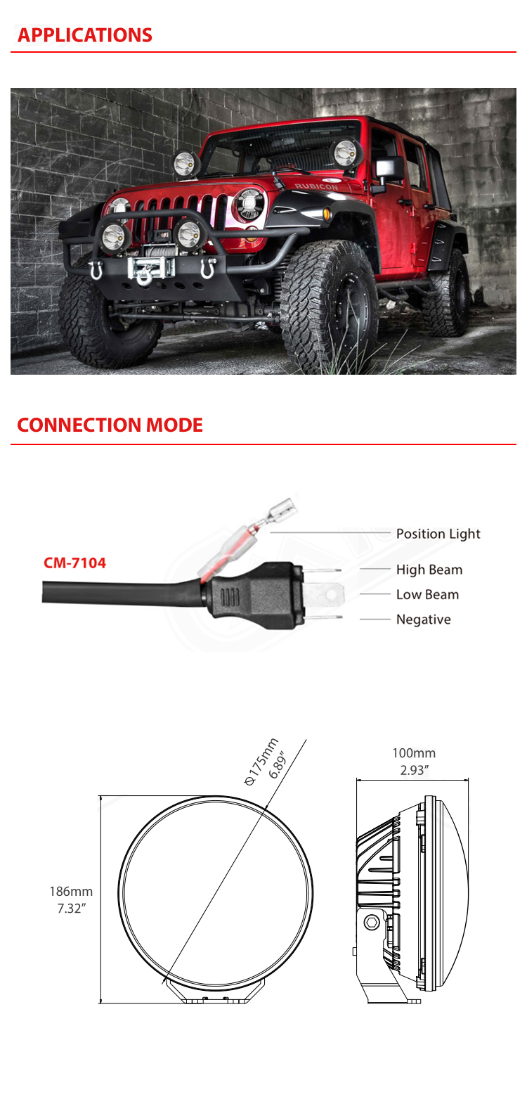 7" round 41w 12-24V DOT Led  head light, DT plug ,offroad led head light