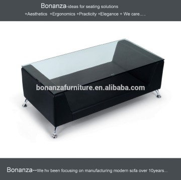 T-034L# tempered glass coffee table with leather upholstery home furniture