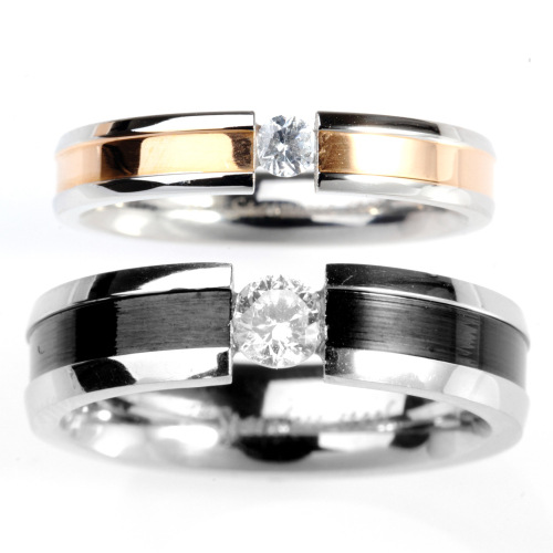 Stainless Steel Zircon Lover Romantic Engagement Couple Ring