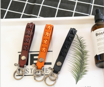 Hand-Woven Leather Cord Key Chain Ring