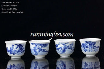Chinese Ancient Four Beauty Portraits Jingdezhen Tea Cup, 120ml/cup, 4cups/gift set