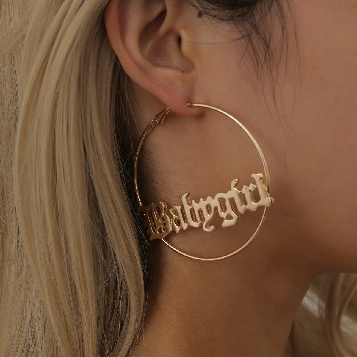 6cm babygirl earrings gold silver big hoop earring women old english font old english letters jewelry