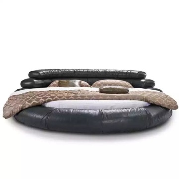 Luxury Black Leather Round Shaped King Size Bed