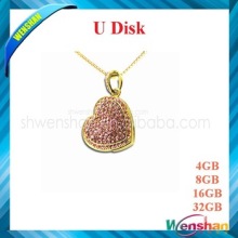 diamond heart shape usb flash memory usb pen drive with lanyard