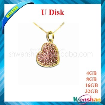 diamond heart shape usb flash memory usb pen drive with lanyard