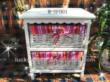 white storage cabinet with 2 drawer wicker storage basket