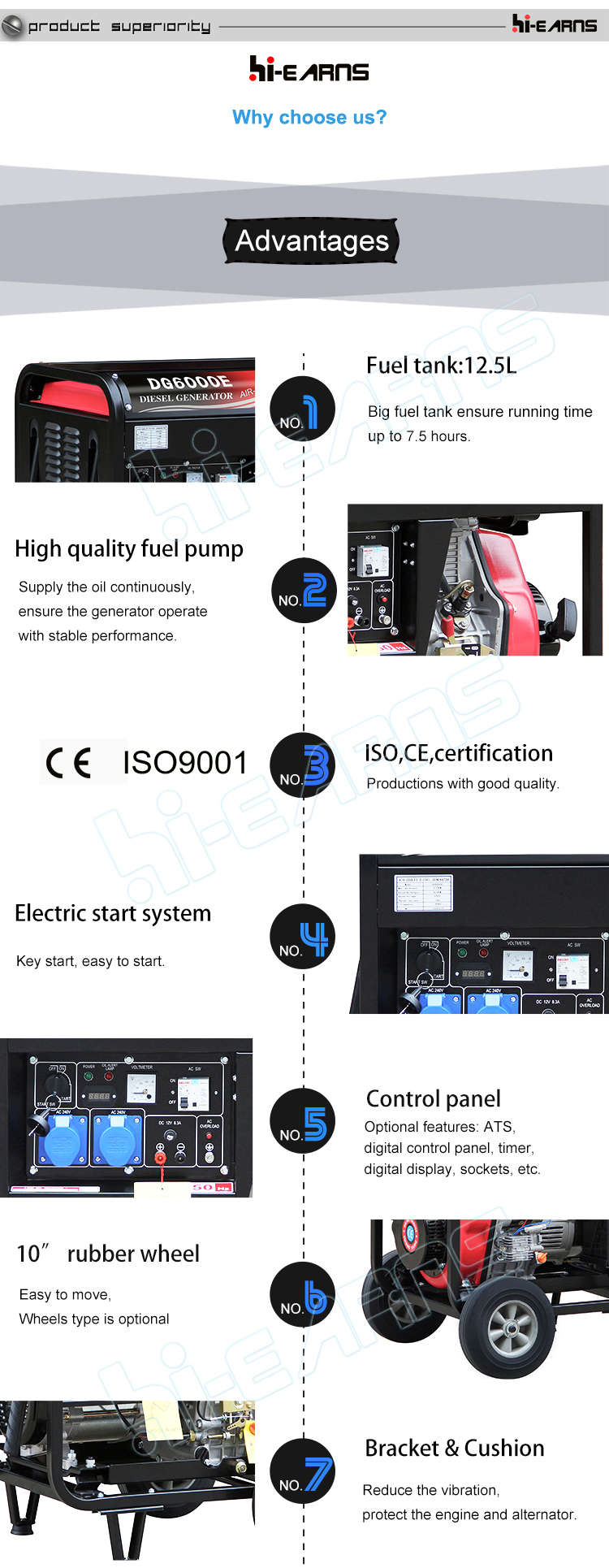 portable 5kva diesel electric generator DG6000E