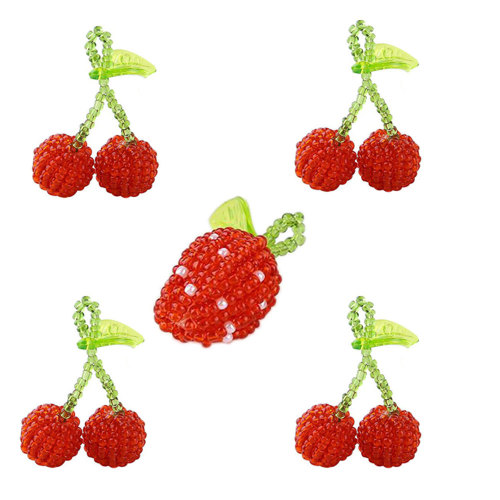 Moda mujer dulce con cuentas colgante de fruta tejiendo cereza fresa hoja verde fruta pendientes DIY Accesorios