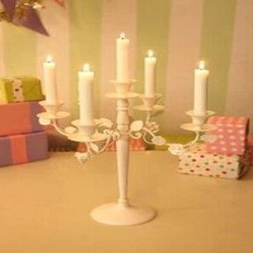 Wrought iron white roses five candlesticks