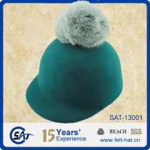 green waterproof baseball cap with big pompon, quality pure wool felt hat