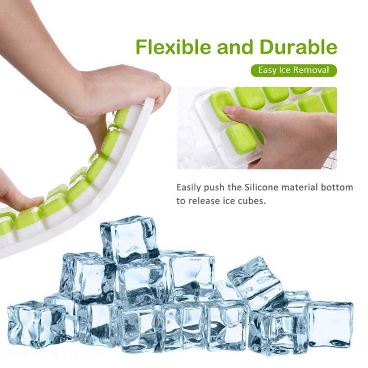 Flexible Silicone Ice Cube Tray with Spill-Resistant Removable Lid