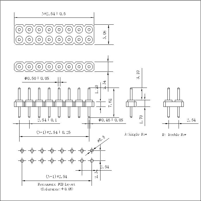 MPHES-XXXXX12 Machined Pin 2.54 MM Strip Adaptor DIP H=1.2MM