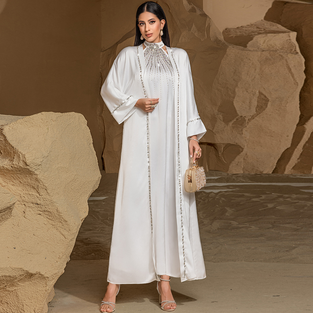 ست 2 تیکه تزئین شده کریستالی با لباس داخلی Crystal Embellished 2 Piece Set with Inner Dress