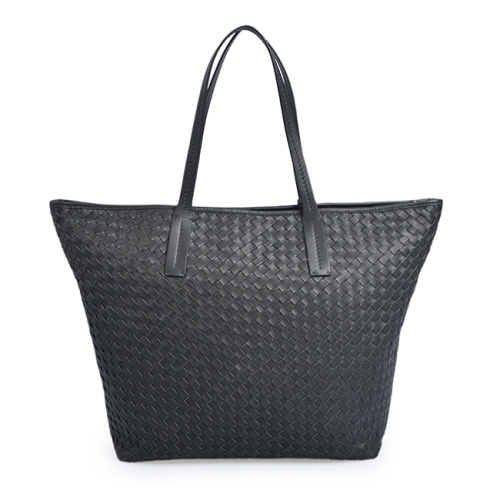 Large Capacity Weave Grain Genuine Leather Lady Handbag