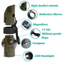 Survival Whistle with Compass, Reflector, and LED Flashlight