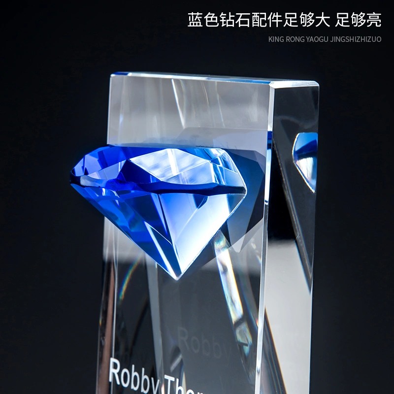 Diamond Crystal Trophy with Engraved Logo/Clear Crystal Diamond Trophy/Diamond Shape Crystal Award for Business Gift