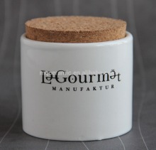 Ceramic salt jar with wooden lid