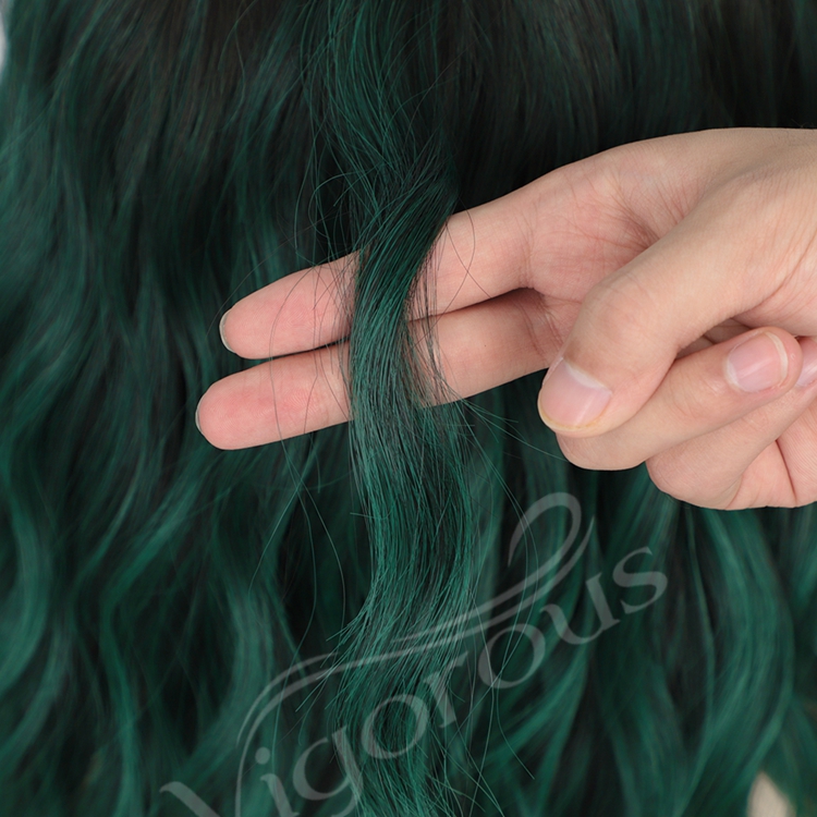 Vigorous Supplies Hot Cheap Afro Short Kinky Curly Heat Resistant Ombre Black Green Fiber Synthetic Short Wig