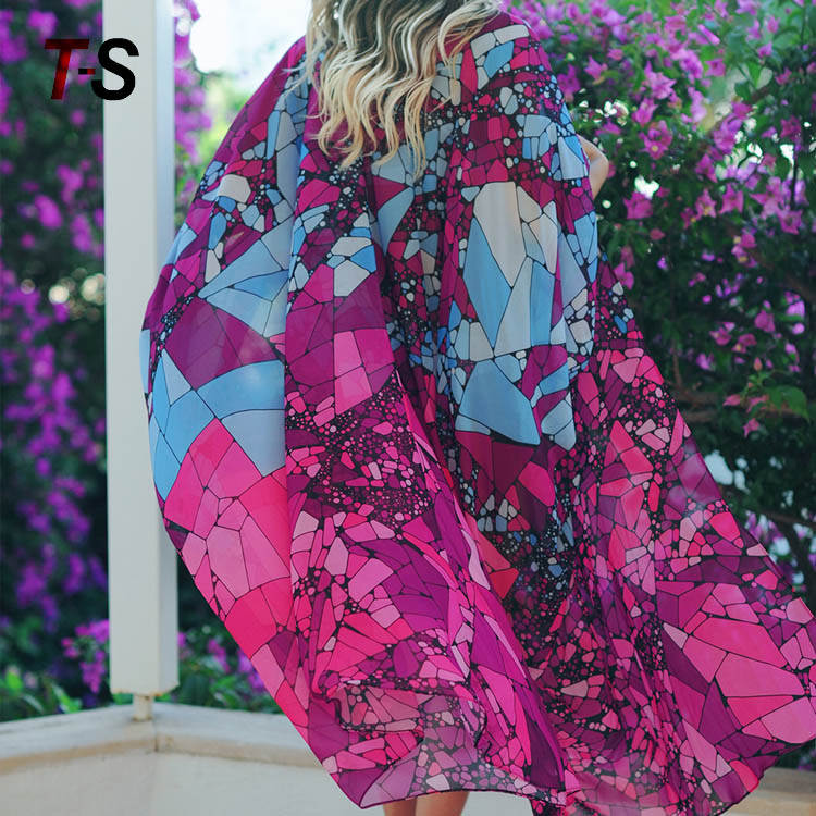 2019 new chiffon print loose-fitting long cardigan bikini coverup beach sunprotect suit over swimsuit