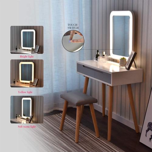 Vanity Table Set With Adjustable Brightness Mirror