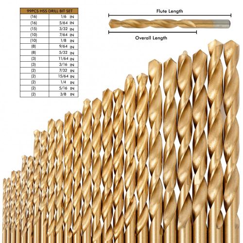 Titanium 99pcs Twist Twist Bits สำหรับไม้โลหะ