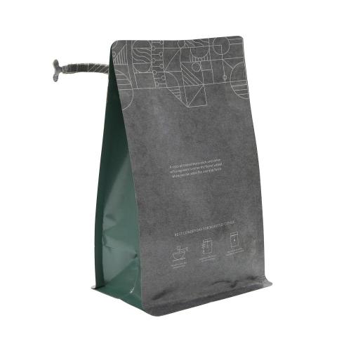 Bolsa de café de papel kraft de fondo plano con válvula