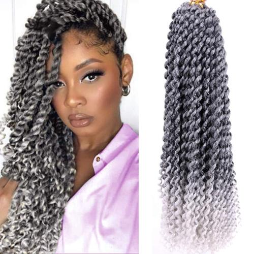Japanese Kaneka fiber silver grey curly synthetic extended passion twist hair for braiding, afro curly crochet braids