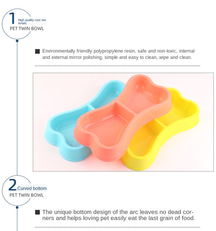 Pet Double Bowl Dog Bowl High Quality Plastic   Bone Shape Dog Double Two-in-one Pet Food Bowl