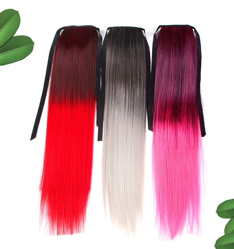 AliLeader High Quality Wholesale 20 Inch Silky Straight Ombre Ponytail Clip In Ponytail Hair Extensions