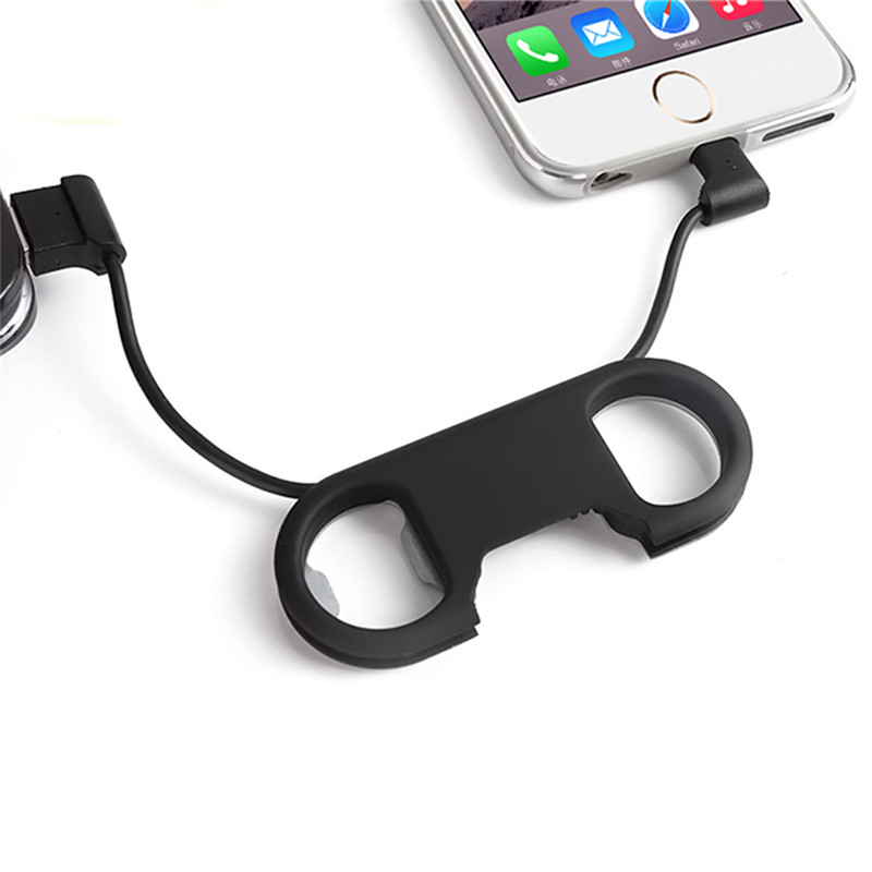 Yijiashishang Portable Metal with laser gray logo USB Data Charge Cable + Bottle Opener Keychain For iPhone and android phone