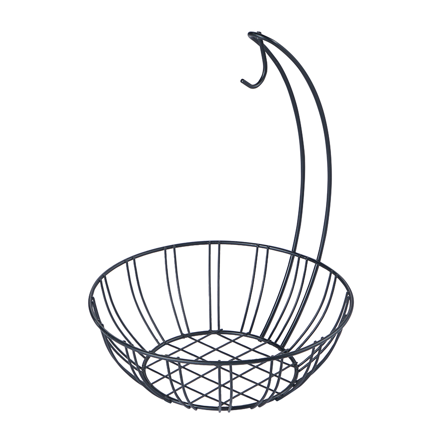 Hot selling Black Home Storage Kitchen Fruit Basket Metal Wire Vegetable Fruit Basket with Banana Holder