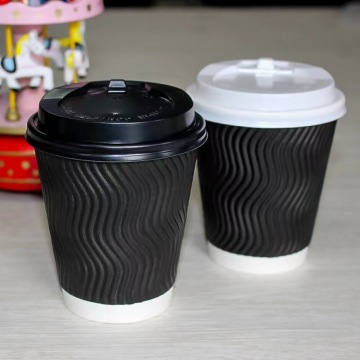 8oz Disposable Black Ripple Wall Paper Cups