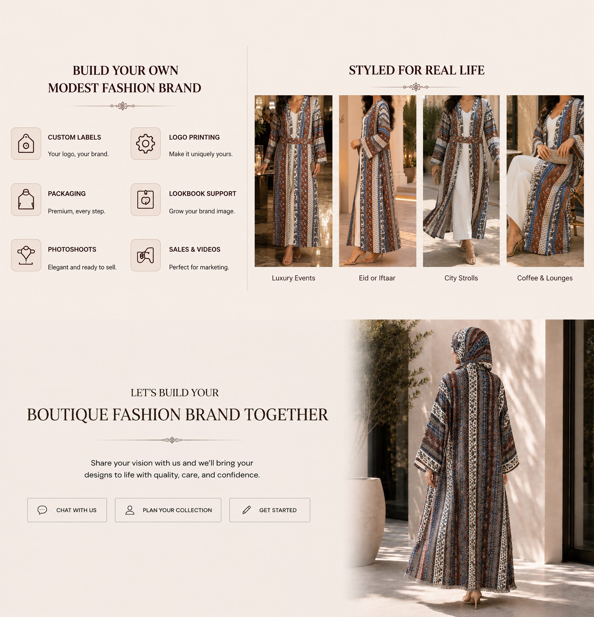 خدمات العلامة التجارية الخاصة بمصنع العباءة المخصصة custom abaya manufacturer private label brand services