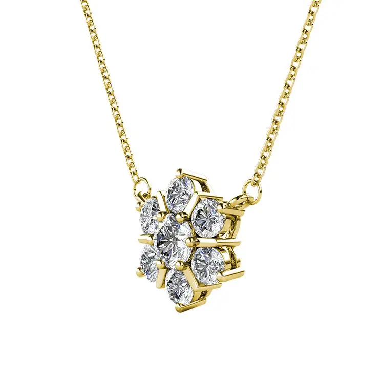 18K Gold Plated Flower Star Pendant Necklace with Crsytals