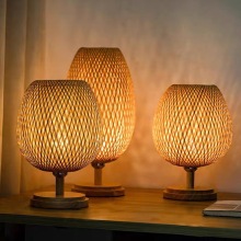 Rustic Bamboo Rattan Table Lamp for Bedroom and Study Room