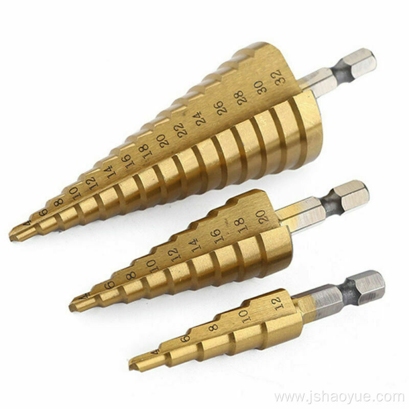 Coated Hex Shank Straight Flute Step Drill Bit