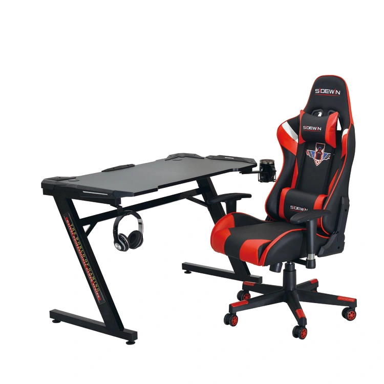 Gaming Table Shaped Computer Desk Racing Style Office Table Gamer PC Workstation Gaming Desk with Free Mouse Pad Handle Rack