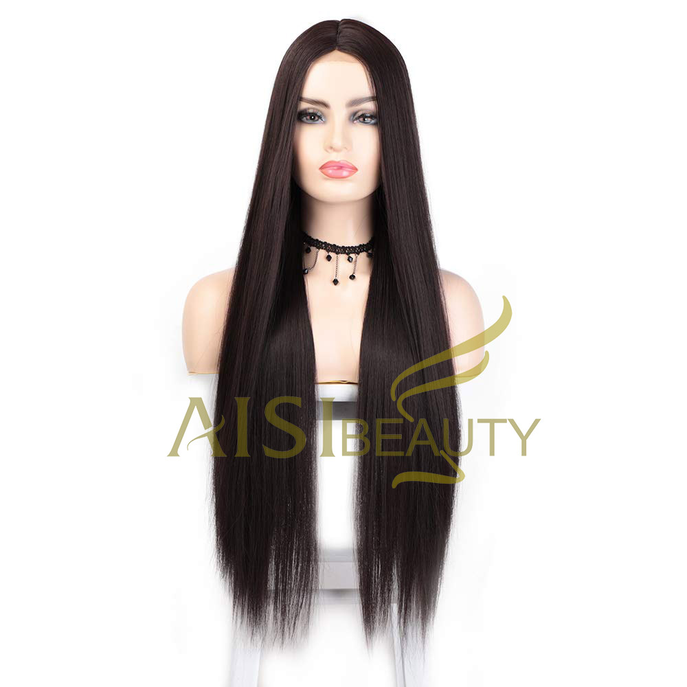 Aisi Beauty Vendor Cheap Long Natural Straight Middle Part Brown Wig Lace Front Synthetic Hair For Black Women Lace Front Wig