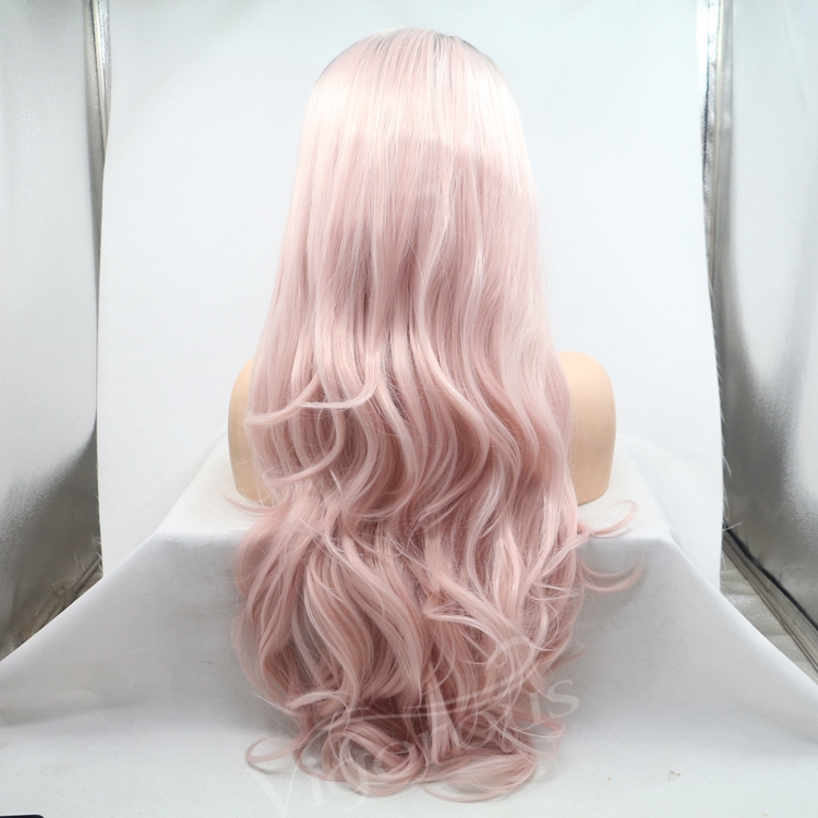 Vigorous ombre long straight premium high quality wholesale black women synthetic hair wigs with lace front