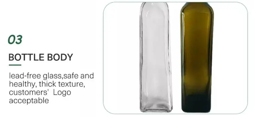 Bulk 100ml 250ml 500ml 750ml 1L Empty Square Dark Green Marasca Cooking Olive Oil Glass Bottles