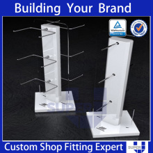 White wooden panel and metal rails sox three stands