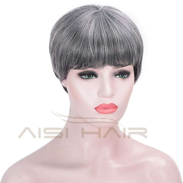 Aisi Hair Straight Bob Wigs Synthetic Hair Short Party Hair Cosplay Wig for Women Grey Mixed Black Short Bob Wigs