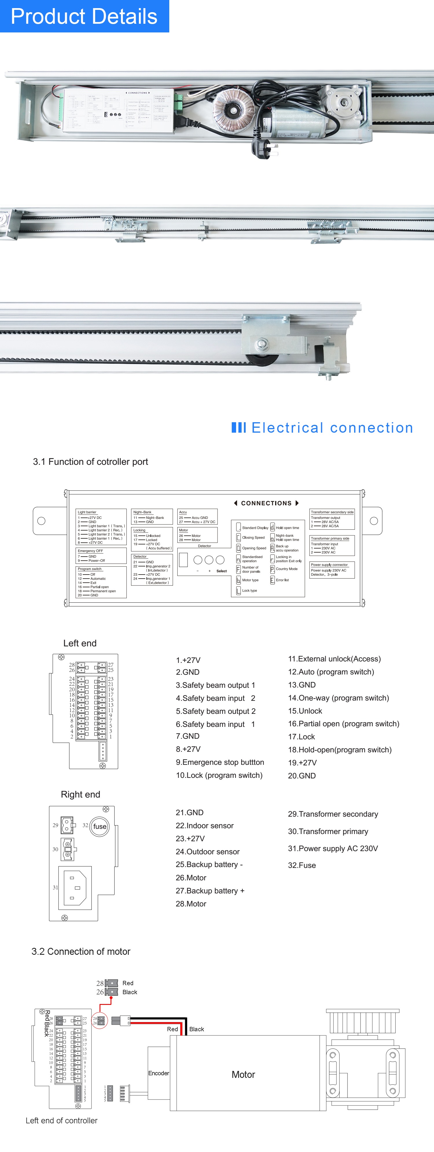 Remote Control Automatic Sliding Door Control Unit With Dunker Motor