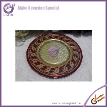 17737gold metallic wedding red rim silver rim glass charger plates