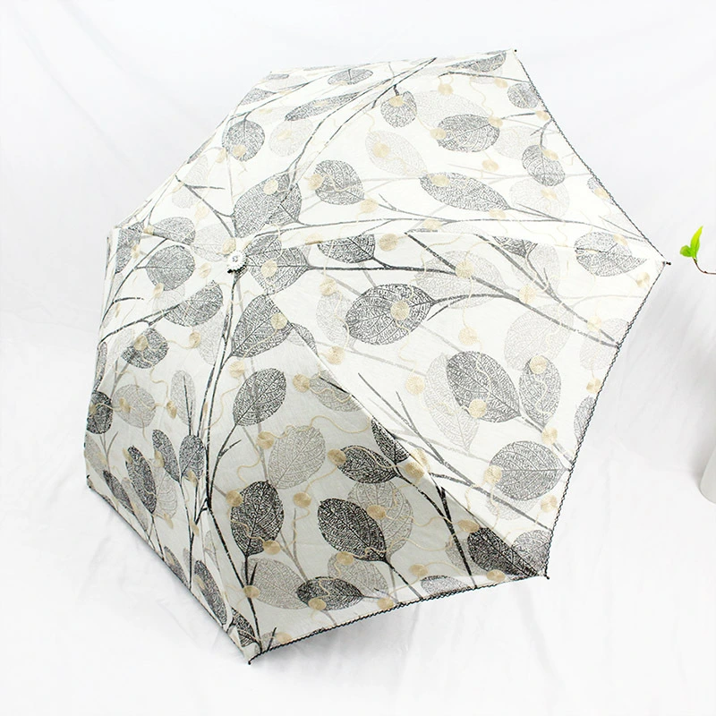 Royal Noble Opera Luxury Embroidery Double Layer Fold Black Vinyl UV Protection Sun Lace Umbrella