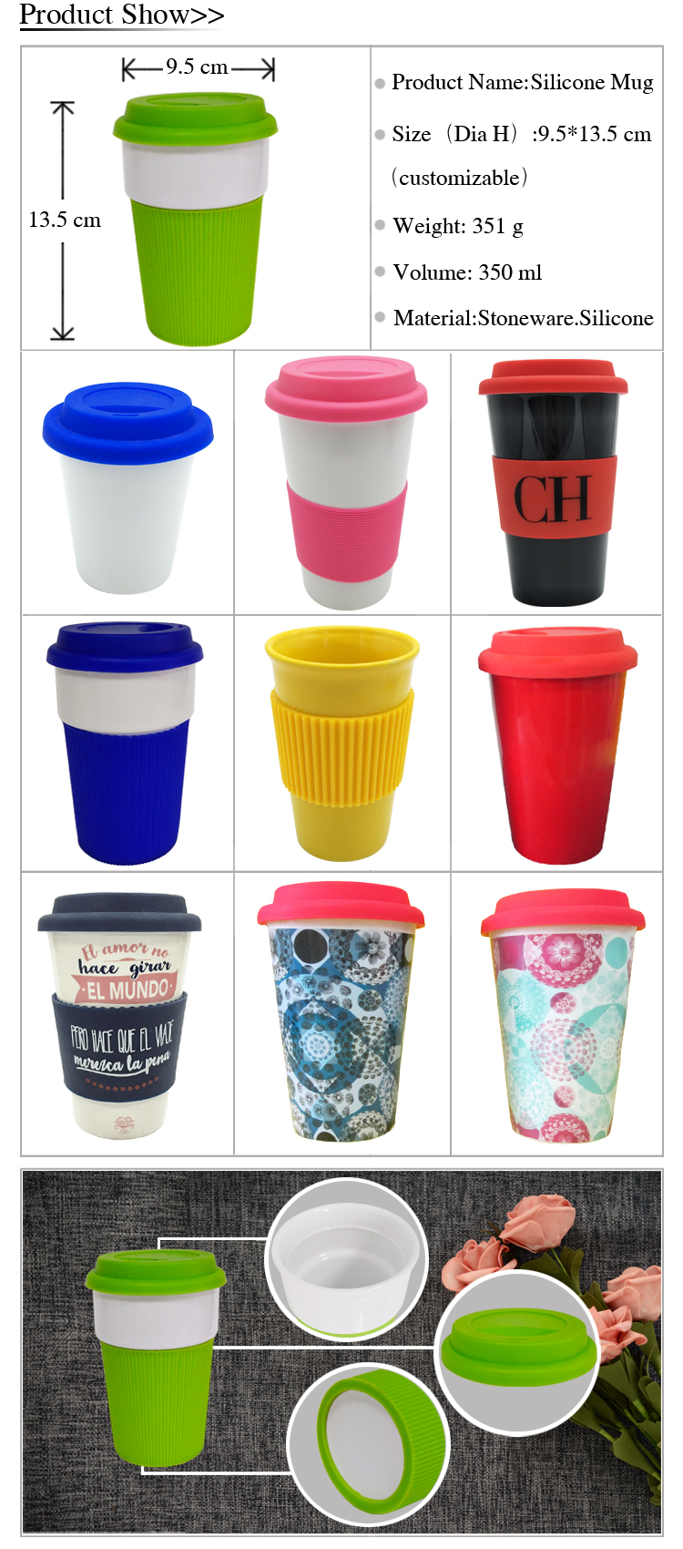 PorcelainTakeaway With Silicone Lid Ceramic coffee Travel Mug