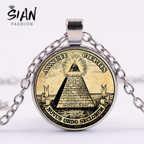 SIAN Masonic Illuminati Pyramid Eye Symbol Necklace Freemasonry Square and Compass G Mason Statement Necklace Gift for Freemason