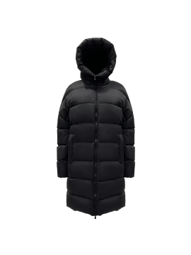 Black hooded long down jacket