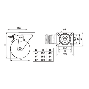 Medium 6 Inch 250Kg Plate Swivel TPA Caster