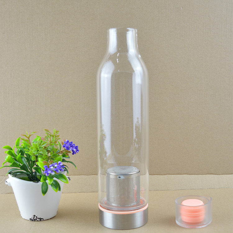 Custom Juice Bottle Glass, Glass Tea Infuser Water Bottle with Metal Lid